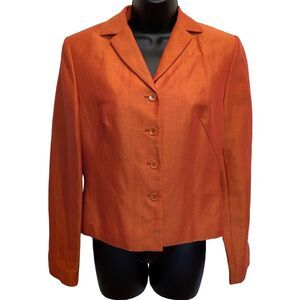 Ann Taylor Linen Blend Iridescent Jacket Blazer Lined Orange Sz 4